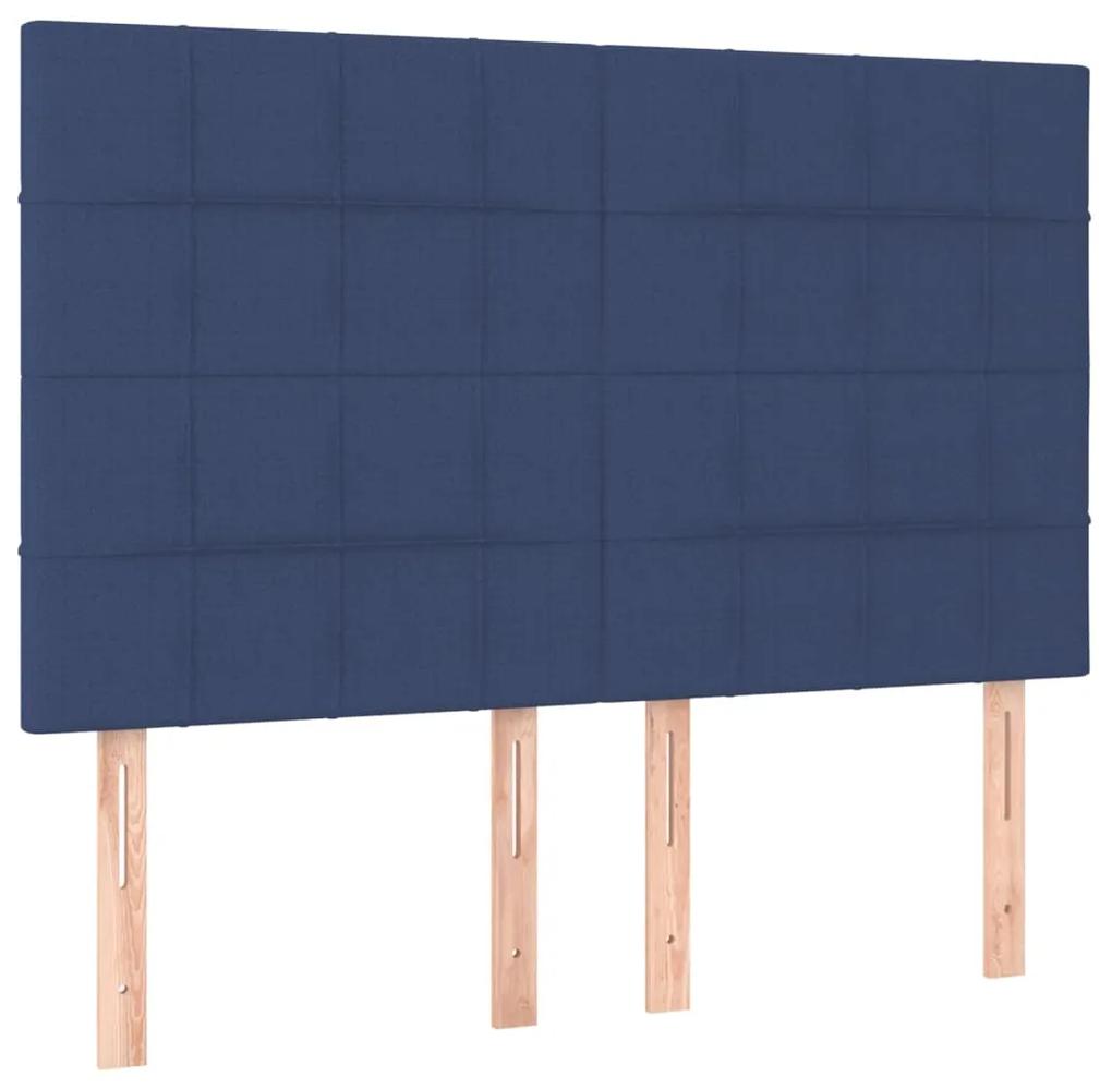 Cadru de pat cu tablie, albastru, 140x190 cm, textil Albastru, 140 x 190 cm, Cu blocuri patrate
