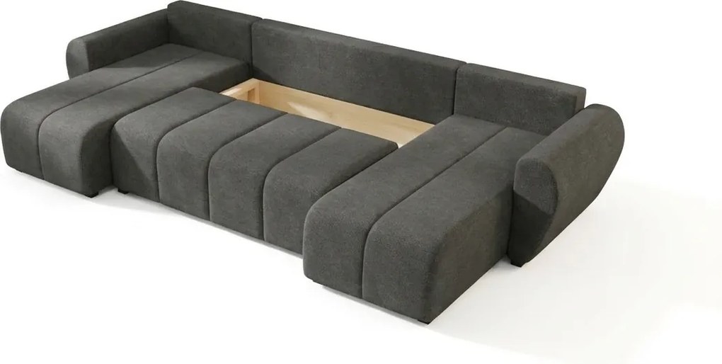 Coltar extensibil in forma de U SEVIO, gri inchis, 311x145 cm + 2 perne GRATUIT