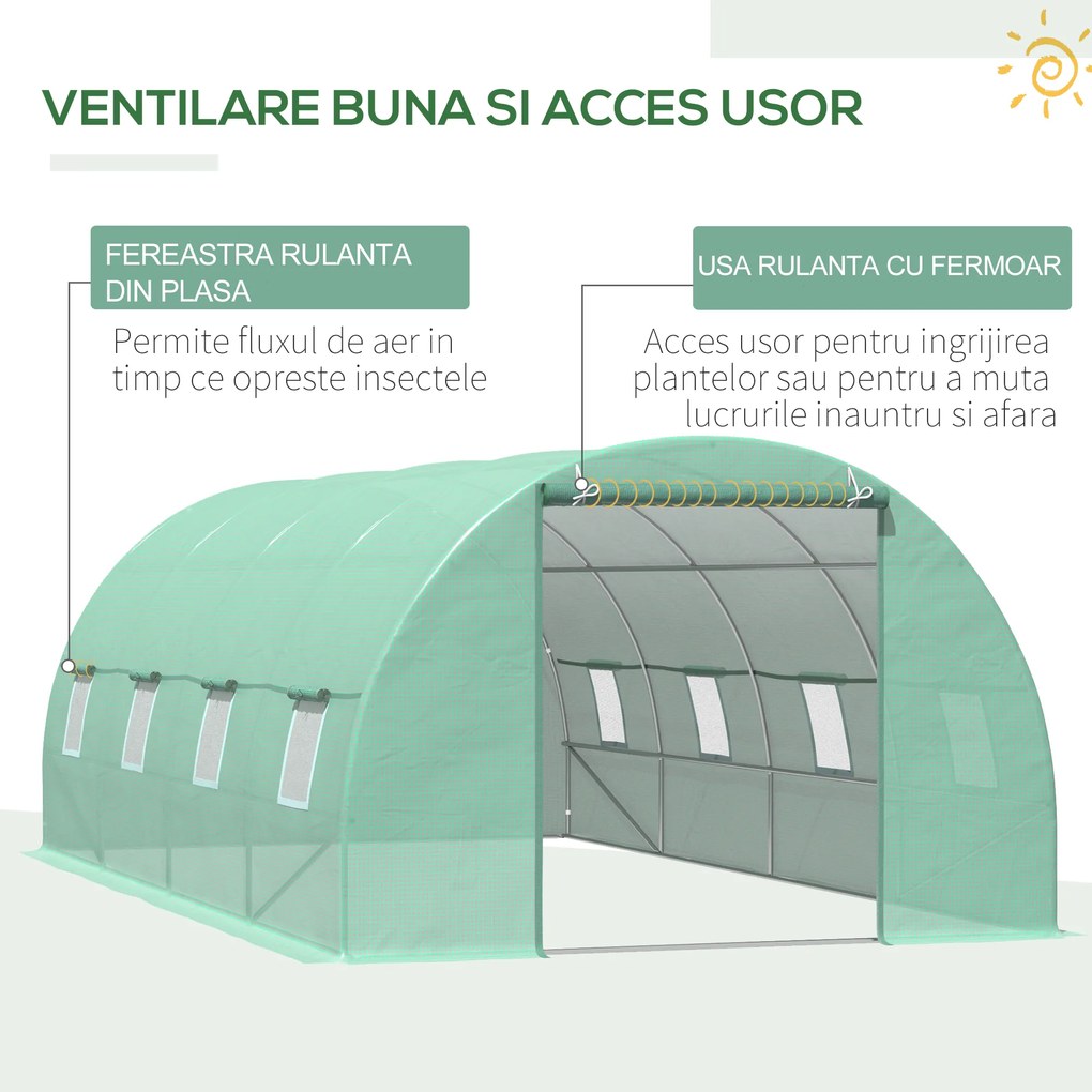 Sera tip Tunel pentru Plante Outsunny, Verde, sera de gradina | Aosom Romania