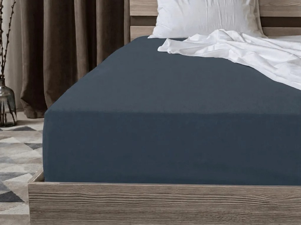 Cearsaf din bumbac cu elastic STANDARD 90 x 200 cm albastru-cenusiu