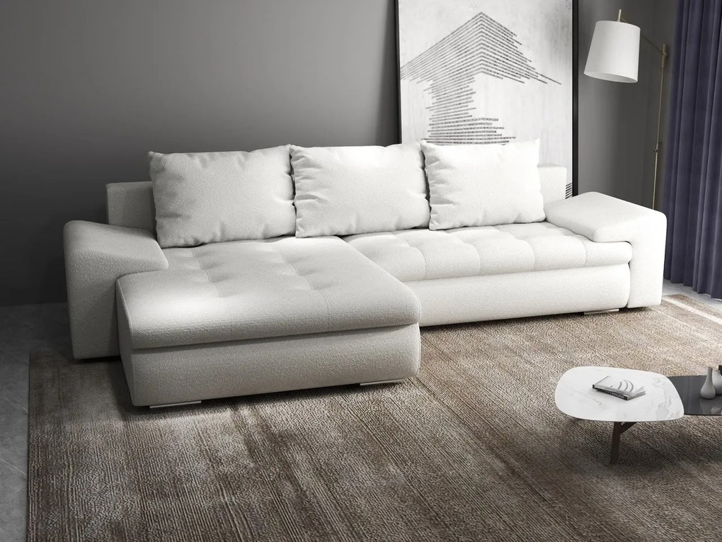 Colțar extensibil dumonde cu ladă de depozitare si sezut confortabil din spuma high-density, Leonardo Euphoria Ivory 260x185 cm