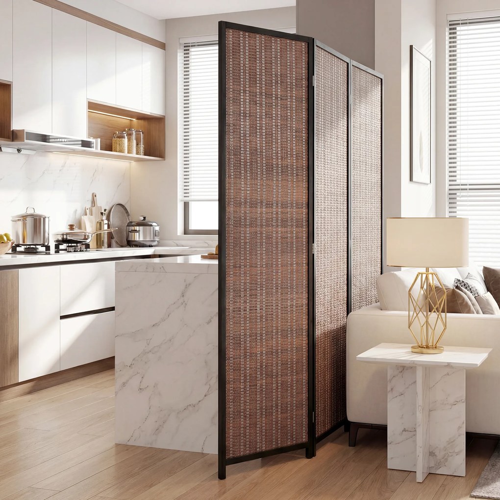 HOMCOM Paravan din lemn separator de cameră panou despărțitor pliabil 3 panouri 135 x 180 cm maro | Aosom Romania