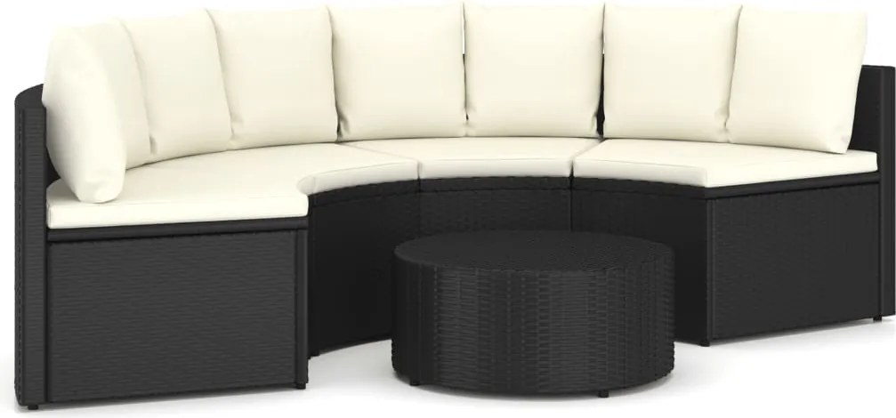 vidaXL Set mobilier de grădină cu perne, 5 piese, negru, poliratan
