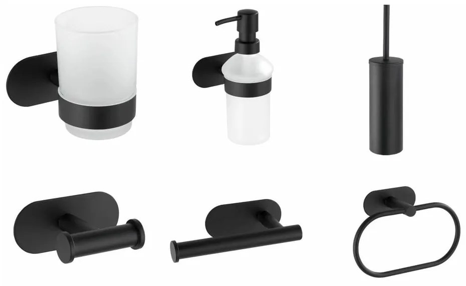 Set de accesorii de baie negru mat autoadeziv din oțel inoxidabil Orea – Wenko