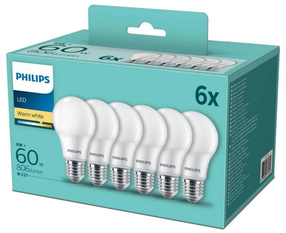 SET 6x bec LED Philips E27/8W/230V 2700K