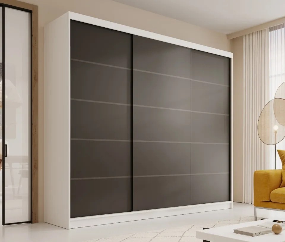 Dulap cu usi glisante, 250x58x215 cm, Andy 250, ADRK Furniture (Culoare: Alb / Alb)