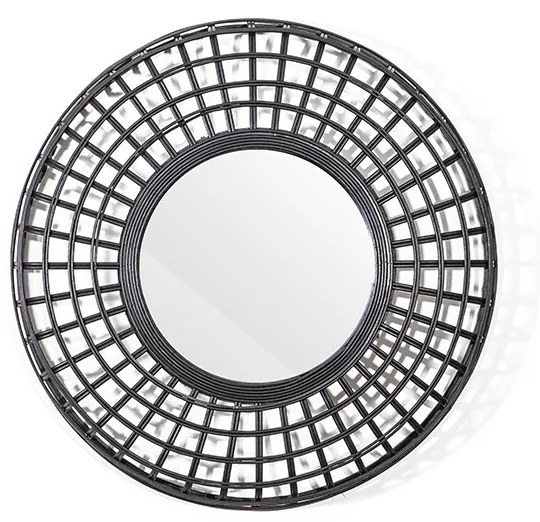 Oglinda rotunda cu rama din bambus neagra Oracle, 60 x 60 x 8 cm