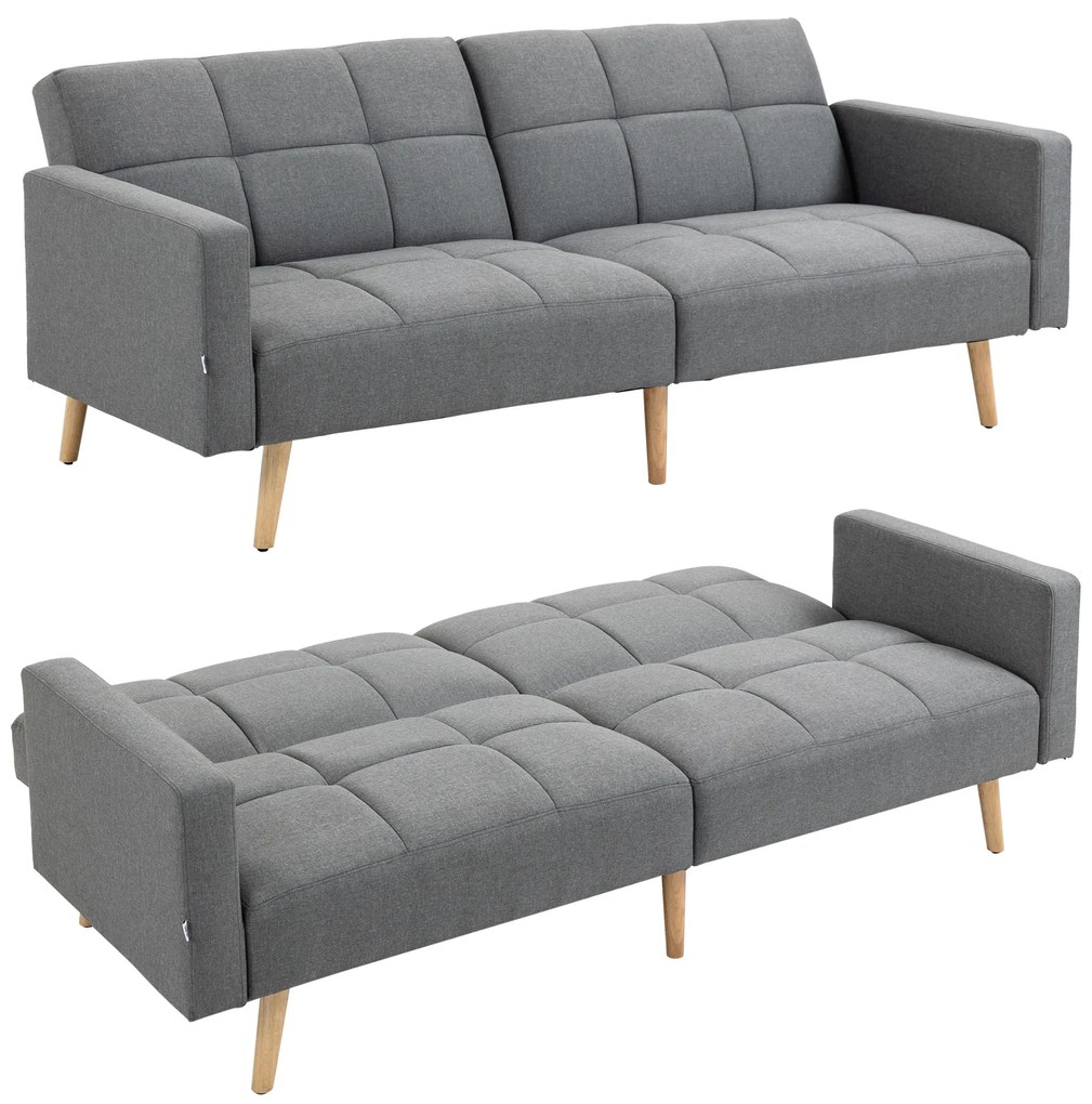 HOMCOM 2 in 1 Canapea cu functie de pat 205 x 88 cm Canapea cu Scaun, Aspect de ln Gri | Aosom Romania