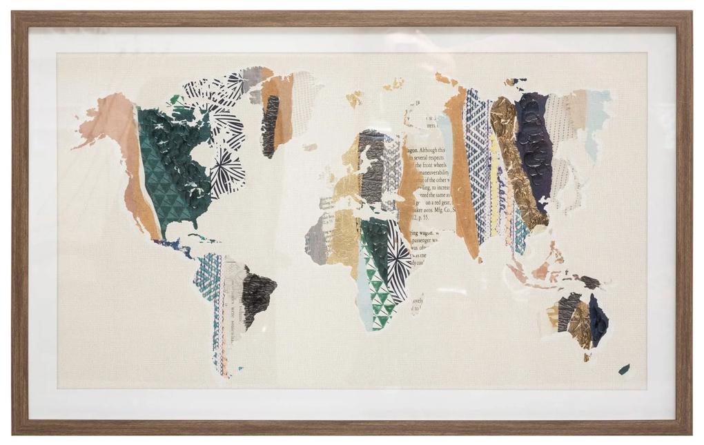 Pictura cu harta lumii, 80 x 50 cm, într-un cadru maro