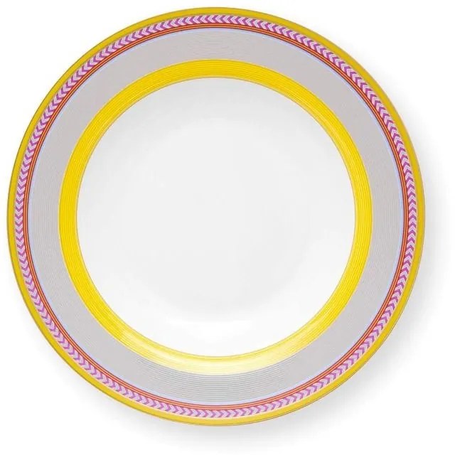 Farfurie din porțelan, Pip Studio, Stripes Yellow, 23.5cm, colecția Pip Chique