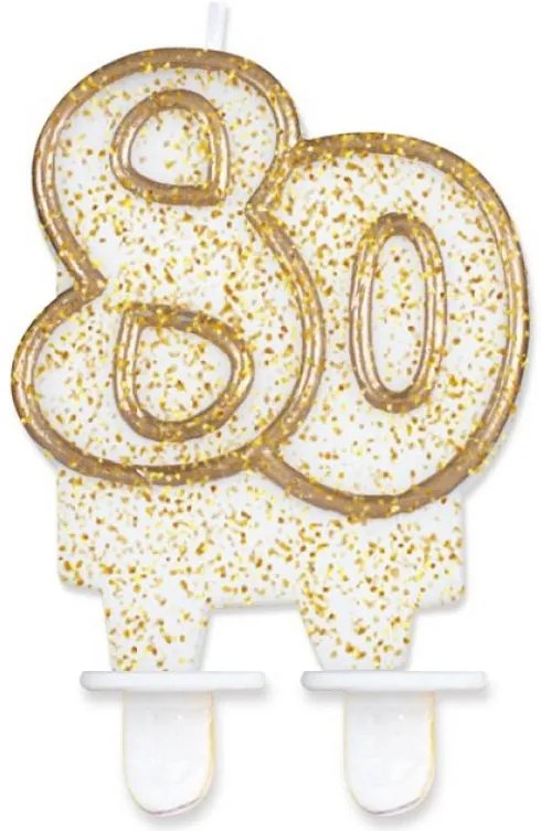Colorat Gold Lumânare aniversară 80 cu sclipici auriu, lumânare cifră