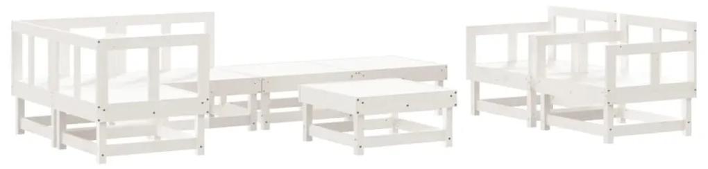 3186222 vidaXL Set mobilier relaxare grădină, 8 piese, alb, lemn masiv de pin