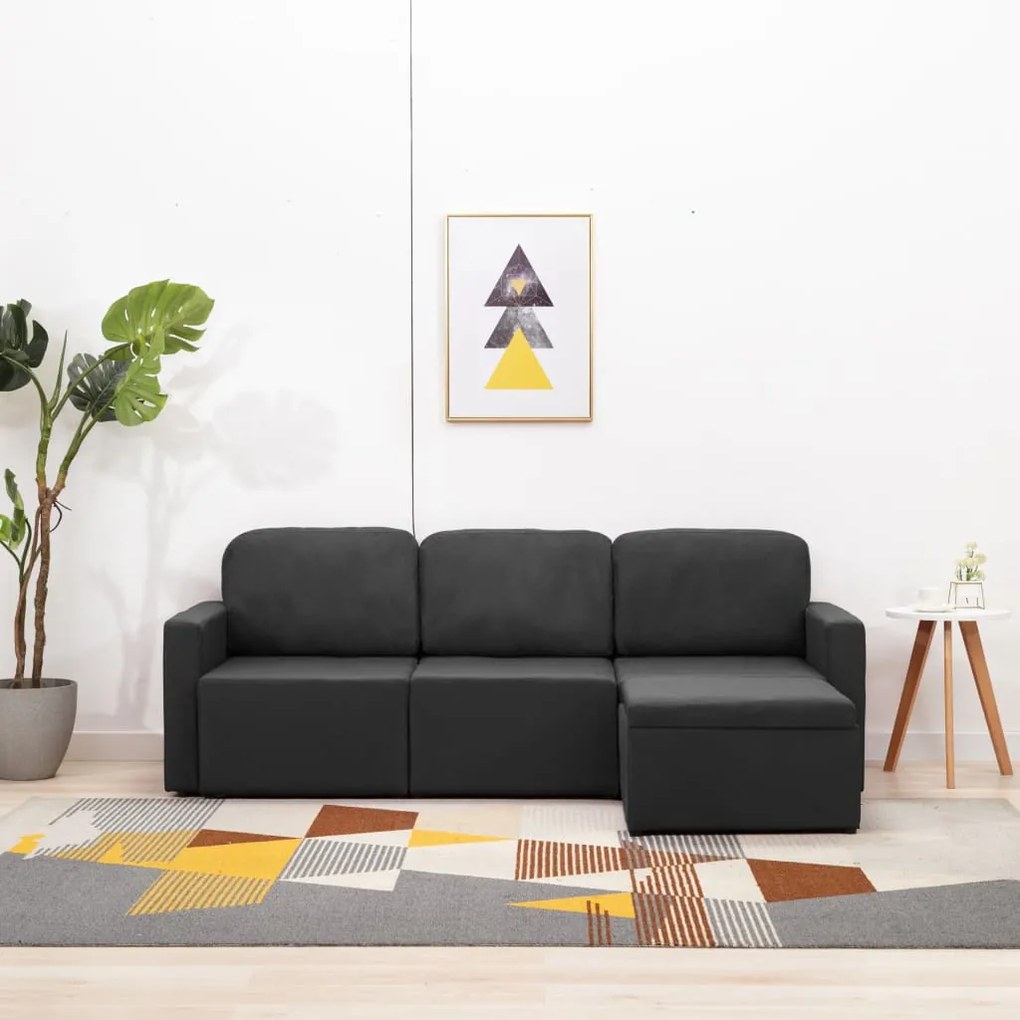 288784 vidaXL Canapea extensibilă modulară cu 3 locuri, gri închis, textil