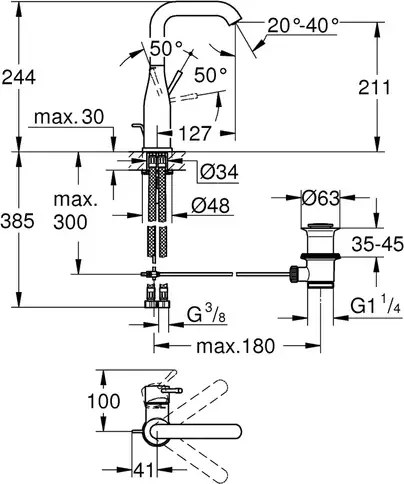 Baterie lavoar Grohe Essence L cu ventil Pop-Up crom periat Supersteel