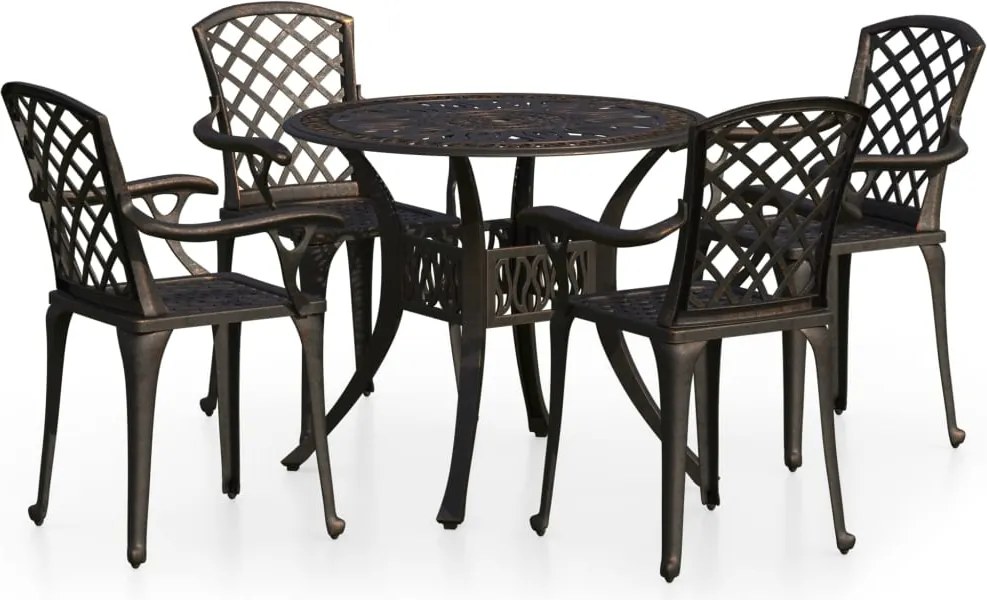 vidaXL Set mobilier bistro, 5 piese, bronz, aluminiu turnat