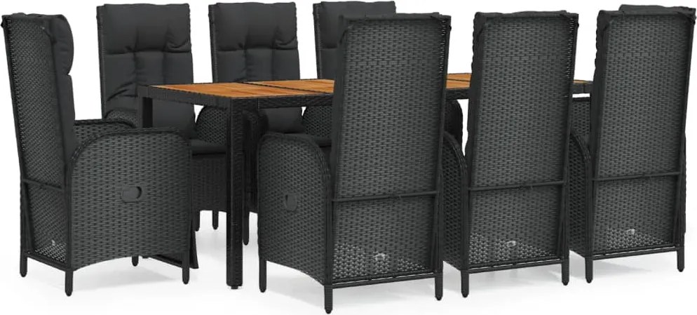 vidaXL Set mobilier de grădină cu perne, 9 piese, negru, poliratan