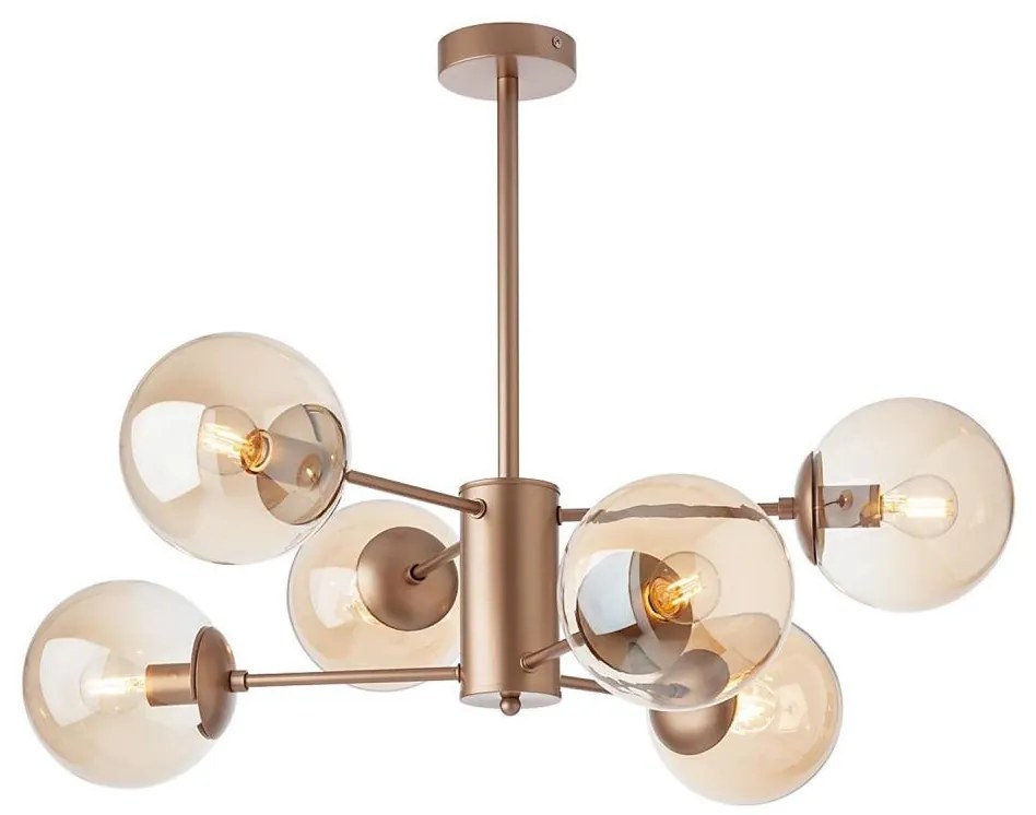 Redo 01-2943 - Lustră pe tijă MUNDI 6xE14/28W/230V, cupru/fumuriu