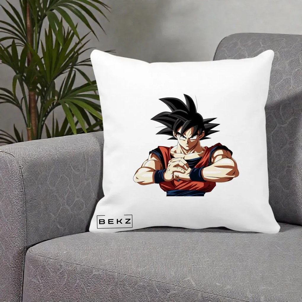 Perna Personalizata Dragon Ball Goku Portret Serios, 40x40 cm, Alba Mata, Husa Detasabila, Perna Inclusa, BEKZ®