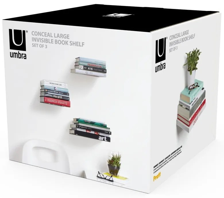 Rafturi argintii 3 buc. din metal 18 cm Conceal – Umbra