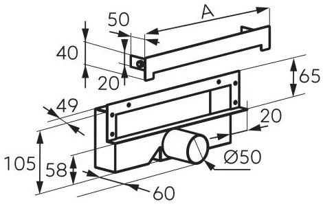 Rigola dus incastrata din otel inoxidabil 30 cm, finisaj negru, Wall Slim Ferro