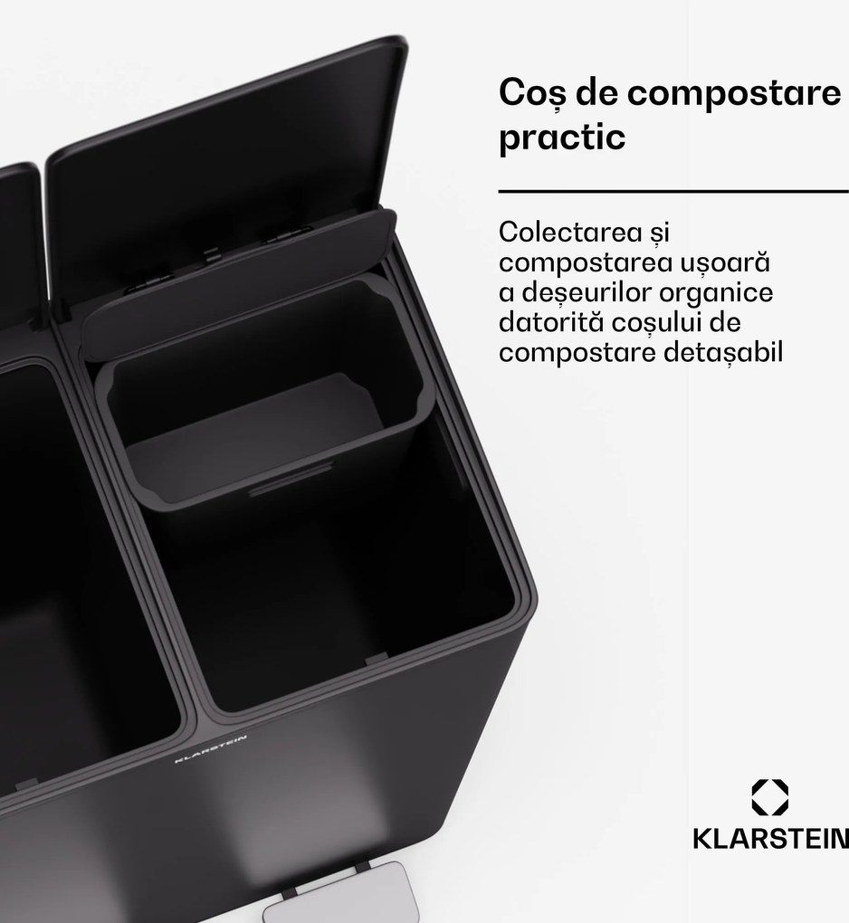 Klarstein EcoVista, coș de gunoi cu composter, 60 l + 3 l/coș + composter, Soft-Close