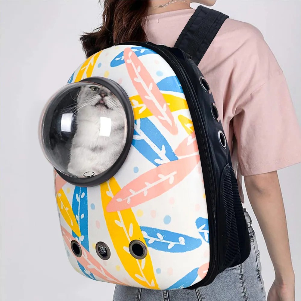 Rucsac pentru transportul animalelor de companie, alb cu model frunze