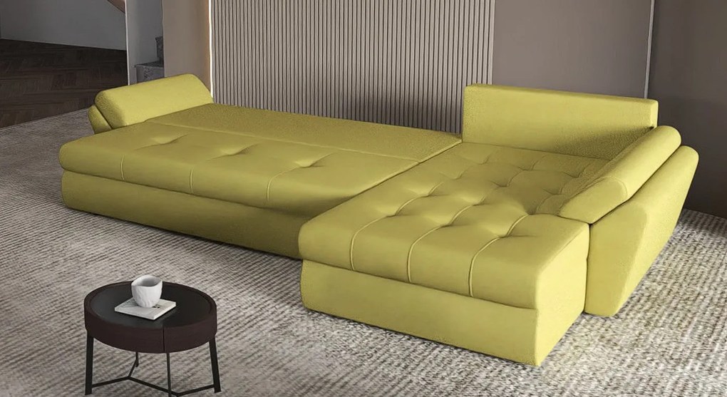 Colțar extensibil dumonde cu ladă de depozitare si sezut confortabil din spuma high-density, Loana XL Enjoy Verde 335x185 cm