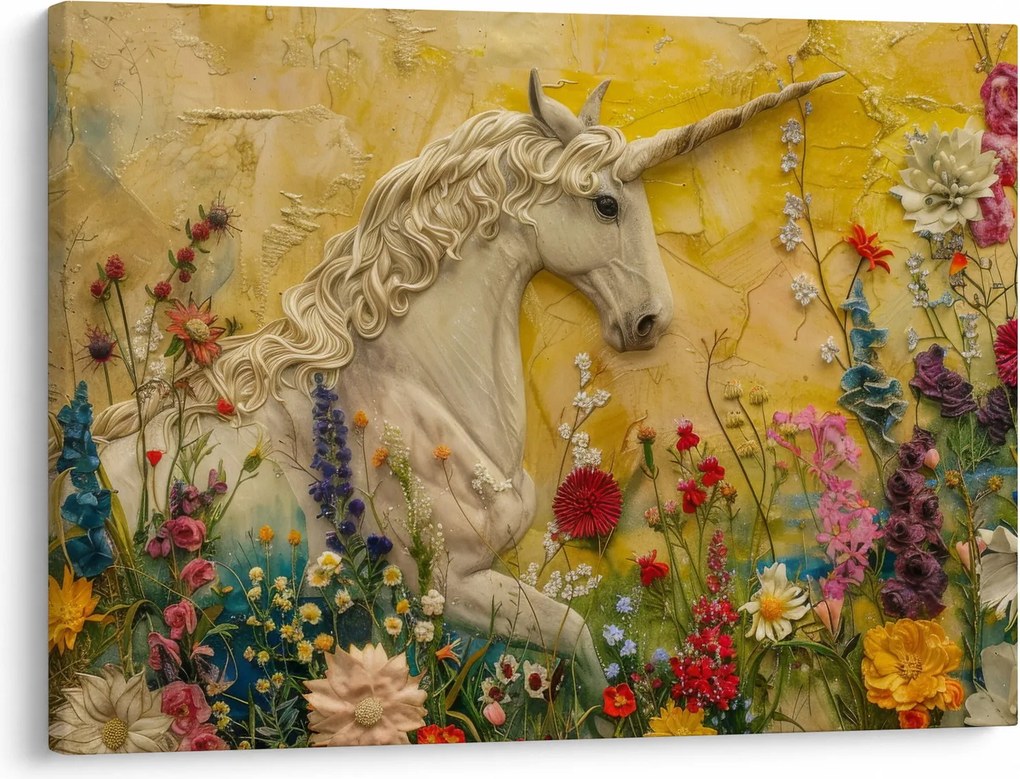 Tablou - Unicorn cu flori (70x50 cm)