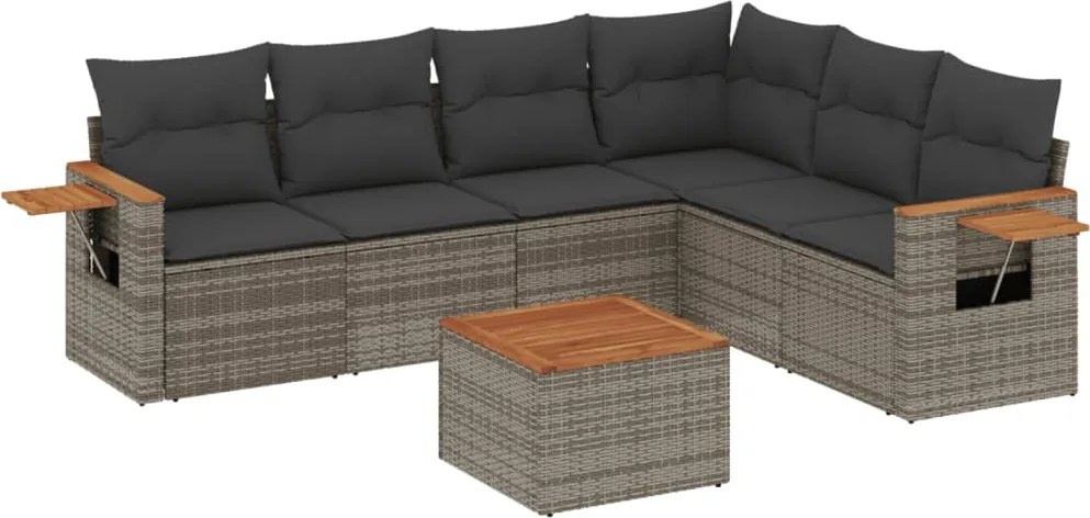 vidaXL Set canapele de grădină, 7 piese, cu perne, gri, poliratan