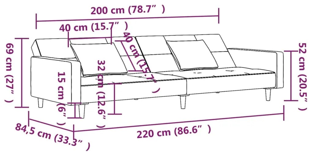 Canapea extensibila cu 2 locuri, 2 perne, maro, catifea Maro, Fara suport de picioare