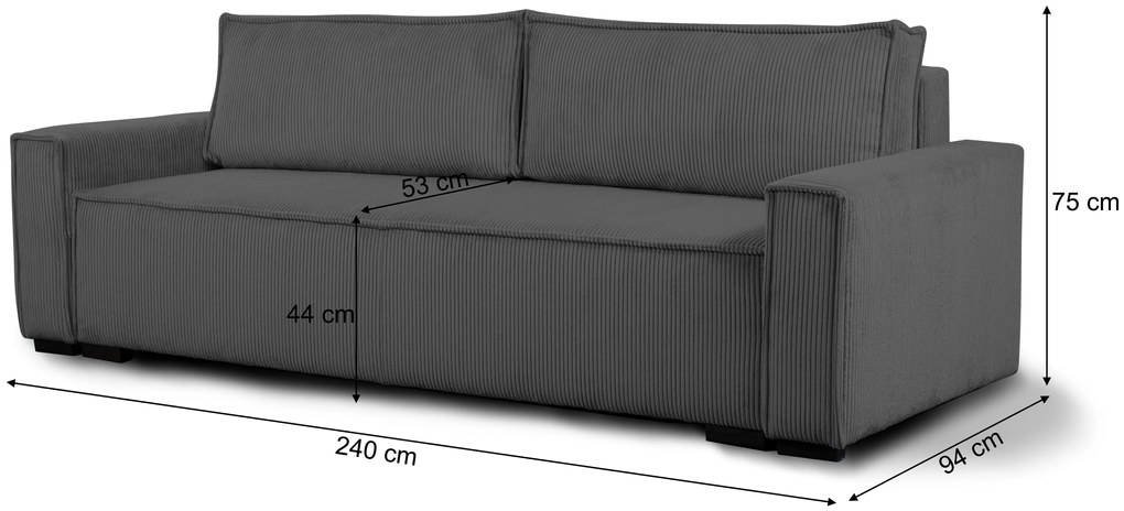 Canapea extensibila cu trei locuri si taburet SMART SET, gri inchis