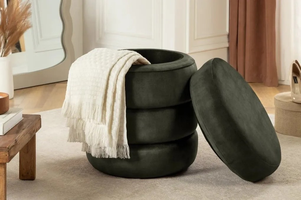 Taburete cu spatiu de depozitare, Catifea Verde, VOQUE 50cm