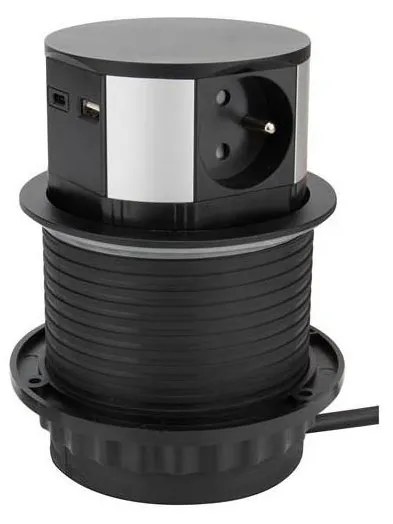 Solight PP100USBC-B - Coloană priză 3x230V + 2xUSB pentru birou, negru