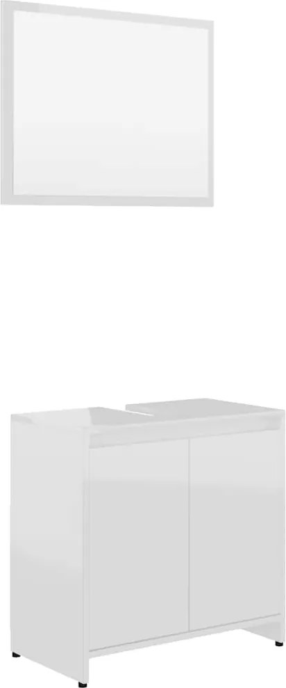 vidaXL Set mobilier de baie, alb extralucios, lemn prelucrat