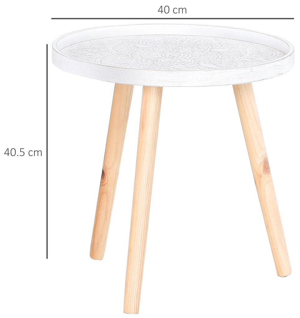Masuta de Salon Moderna Rotunda HOMCOM, Masuta de Cafea cu Margine Ridicata si Trei Picioare, pentru Camera si Sufragerie, din Lemn Alb si Auriu