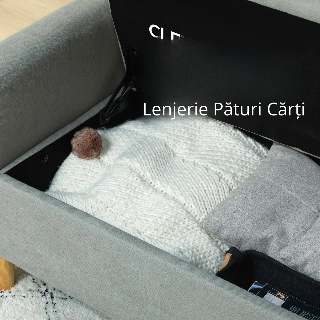 HOMCOM Canapea cu 2 Locuri, Brațe, Compartiment de Depozitare și 2 Perne, 140x72x82 cm, Gri | Aosom Romania