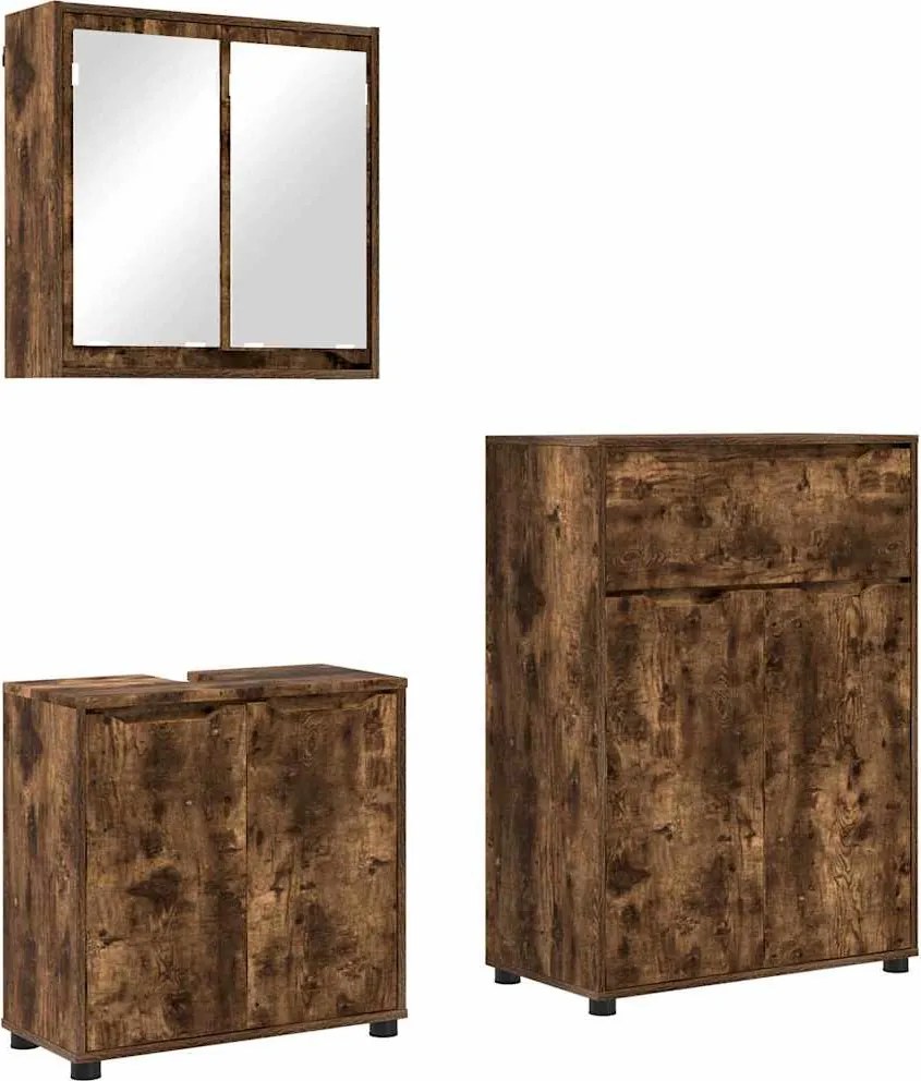 vidaXL Set de mobilier pentru baie 3 pcs Stejar fumuriu Lemn compozit