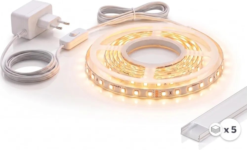SET 1x bandă LED MYLIVING LIGHTSTRIP LED/22W/230V 5 m + 5x profil încastrat de 1 m
