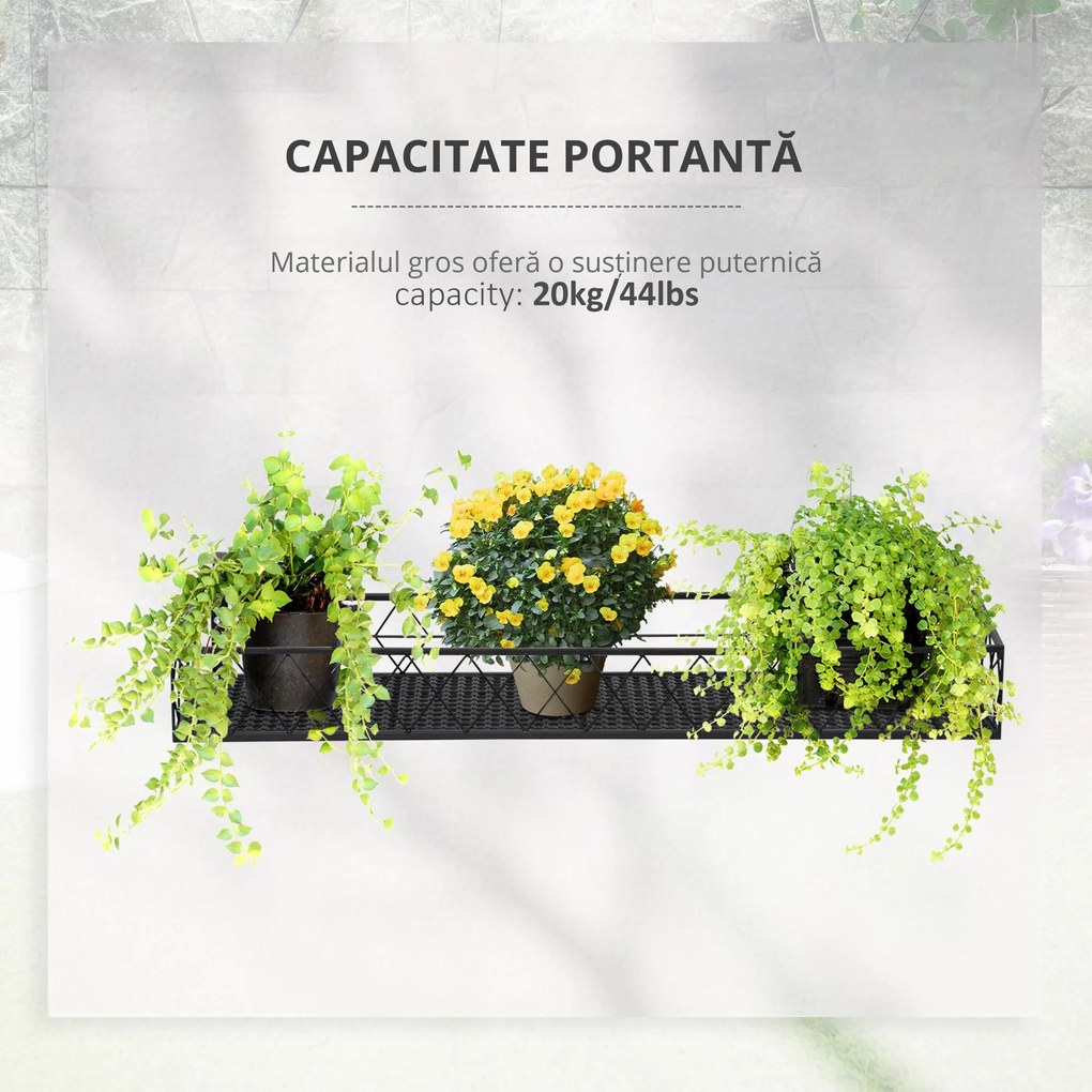 Jardiniera de Exterior Outsunny cu Carlige pentru Balustrada, Suport Ghivece pentru Balcon si Terasa din Metal, 100x31x12cm, Negru | Aosom Romania