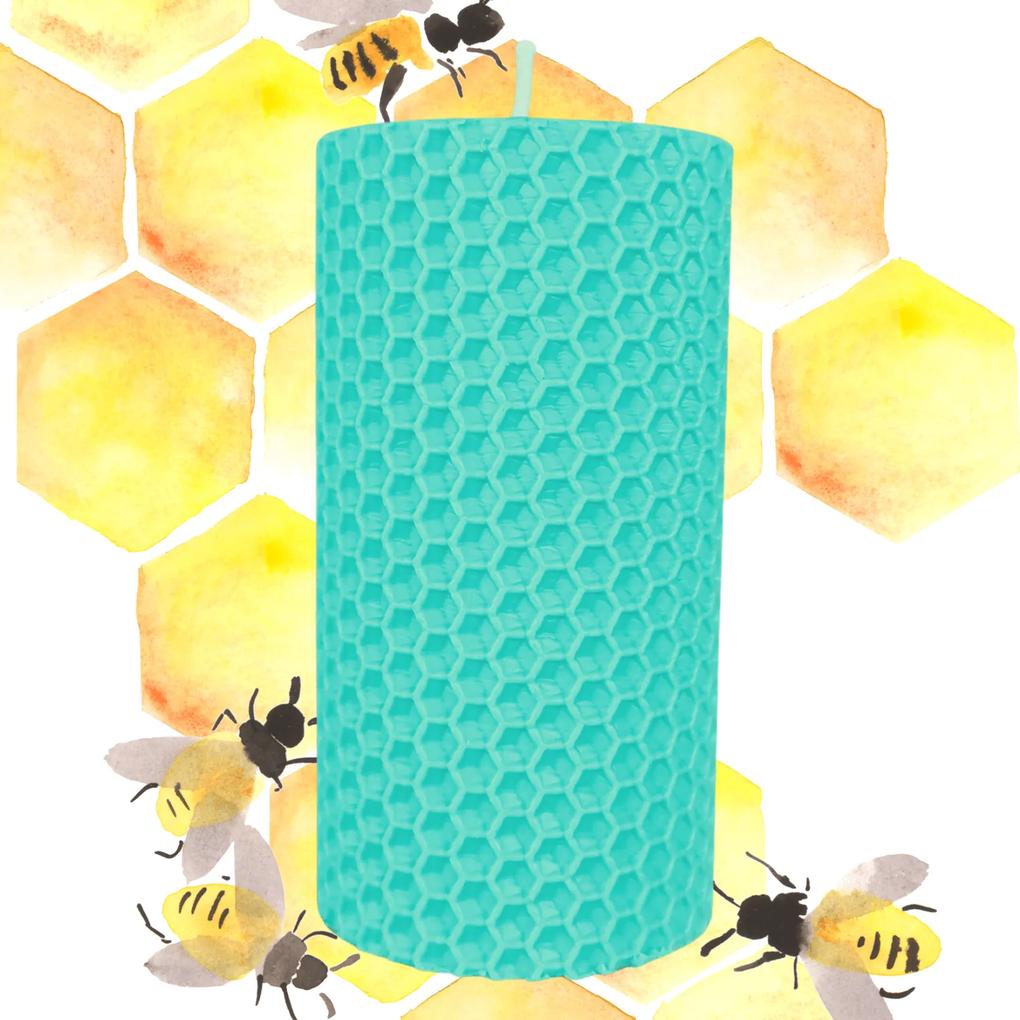 Lumanare Marturie  din Ceara de Albine naturala tip fagure colorat  Turcoaz 3,5 cm, 15 cm