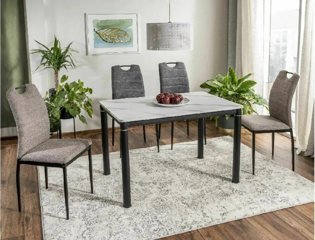 Masa de dining neagra DAMAR 100x70 cm, decor marmura alba