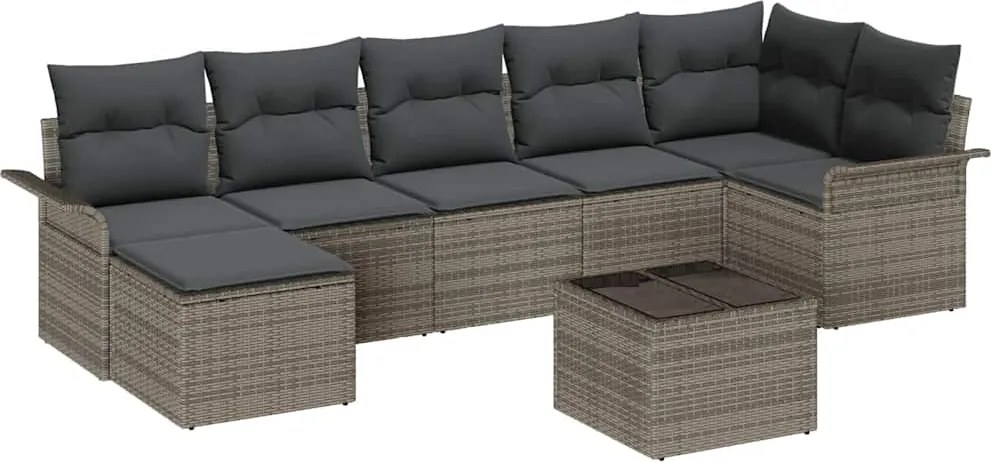 vidaXL Set de canapele pentru grădină cu pernă 8 pcs Gri Rattan poli
