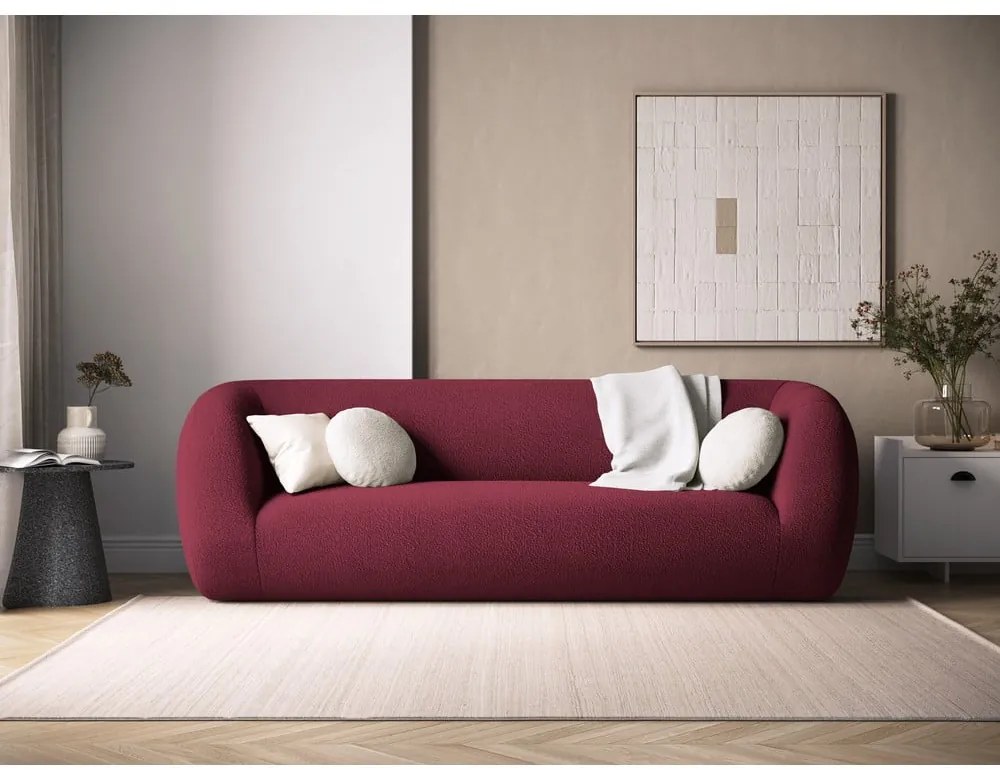 Canapea burgundy cu tapițerie din stofă bouclé 230 cm Essen – Cosmopolitan Design