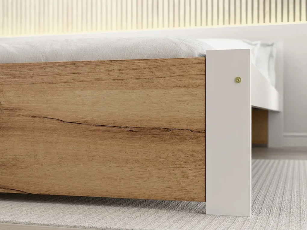 Pat de o persoana IKAROS 90 x 200 cm, stejar artisan/alb Saltele: Cu saltele Sommera 18 cm, Somiera pat: Cu lamele drepte