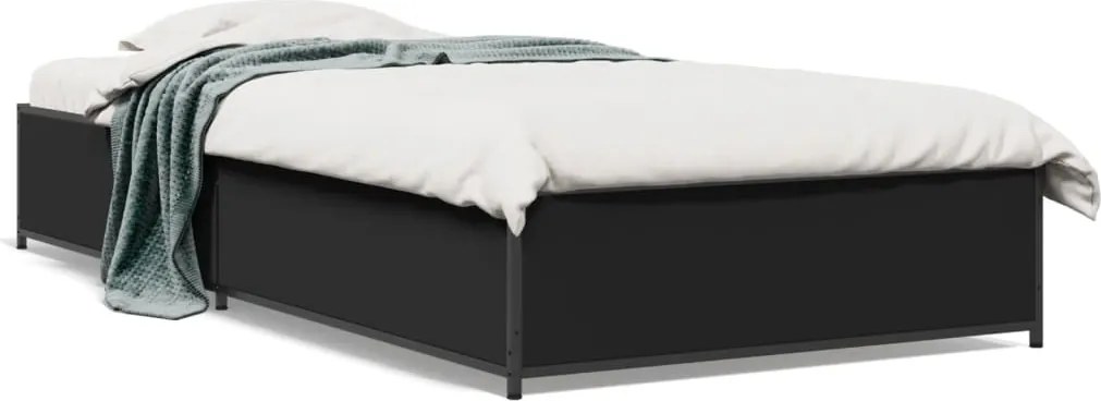 vidaXL Cadru de pat, negru, 100x200 cm, lemn prelucrat și metal