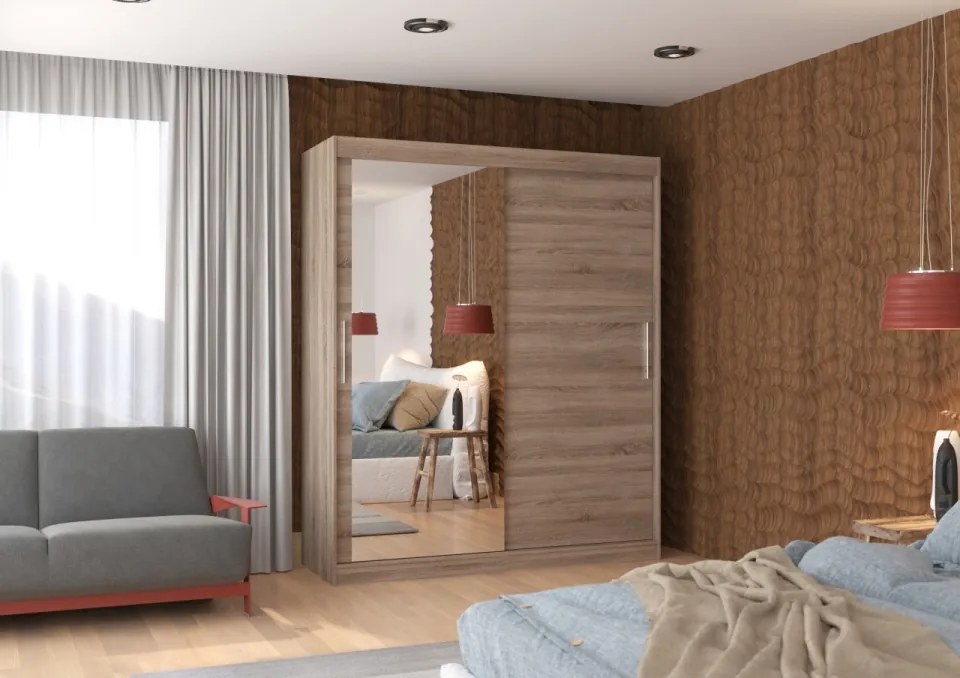 Dulap cu usi glisante si oglinda 180x215 cm, Tom, ADRK Furniture (Culoare: Ciocolata)