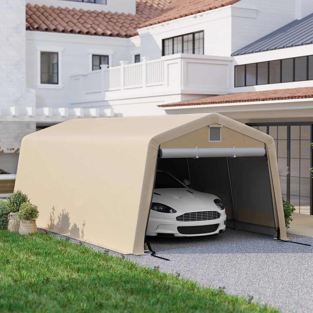 Outsunny Tenta garaj carport dim. 6,2L x 3,3l x 2,4H m oțel galvanizat robust PE de înaltă densitate 150 g/m² impermeabil anti-UV | Aosom Romania