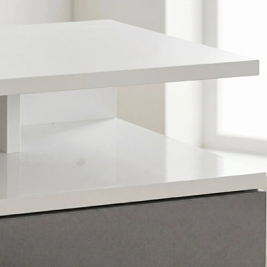HOMCOM Set de 2 Noptiere Suspendate cu Raft Superior, Design Modern, Lemn, Alb Lucios, 35x32x22.5cm | Aosom Romania