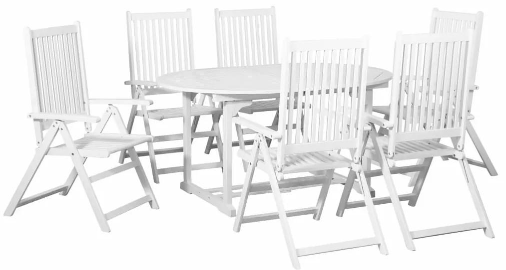 44060 vidaXL Set mobilier de exterior, masă extensibilă, 7 piese, alb, lemn