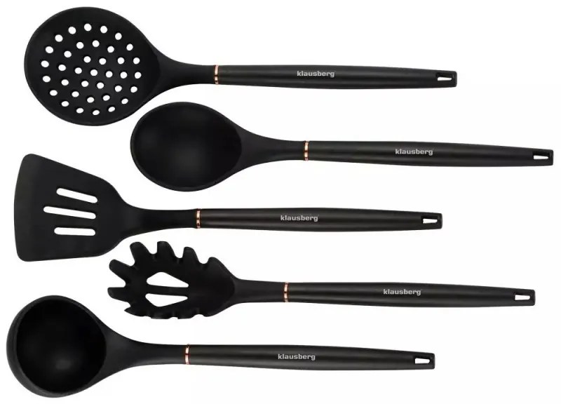 Set cutite si ustensile de bucatarie Klausberg KB 7835, 12 piese, Otel inoxidabil, Negru